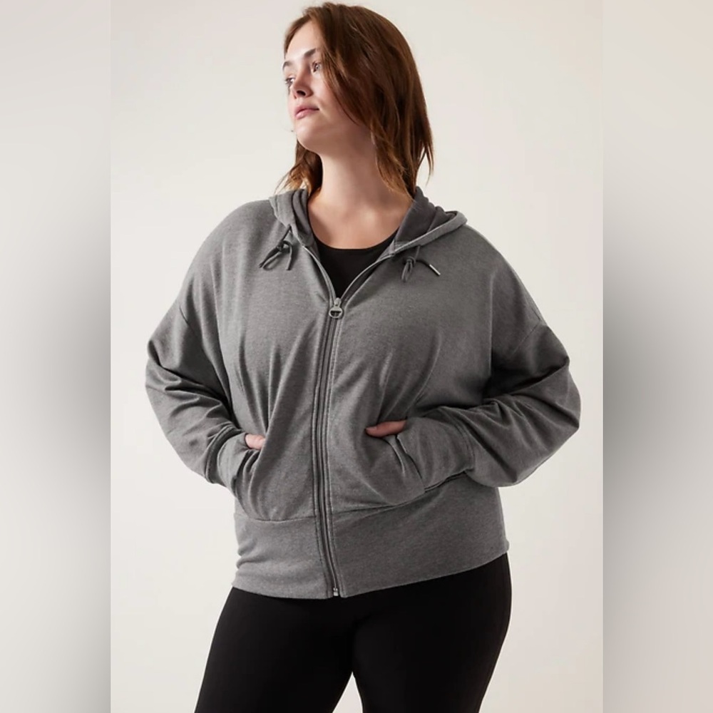 NWT Athleta Balance Hoodie Sweatshirt Full Zipper Grey Size Large